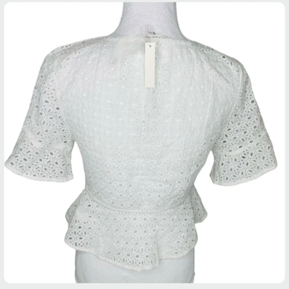 Madewell Lua Eyelet Lace White Cotton Blouse Wrap Top Size S NWT - Picture 11 of 12